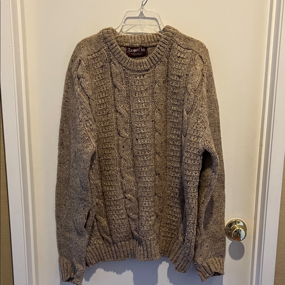Vintage Racquet Club Beige Cable Knit wool Sweater